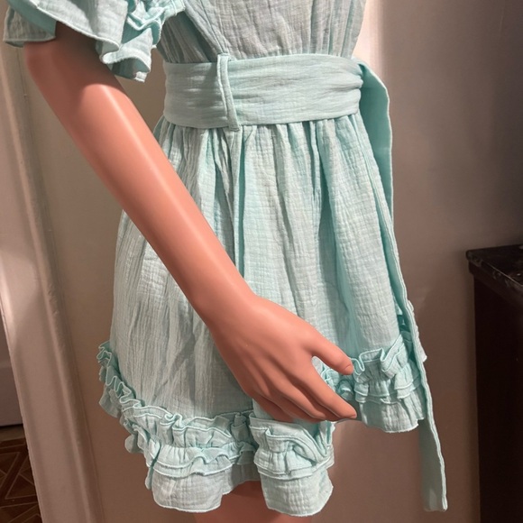 LAMANUEL THE LABEL Women’s Light Aqua Ruffle Mini Dress - Picture 6 of 14